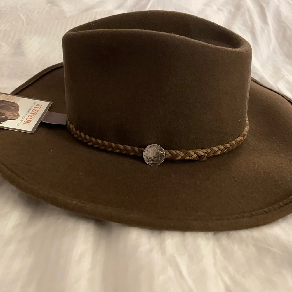 STETSON Genuine Buffalo Wool Fur Water Resistant Mink Brown Cowgirl Hat NWT